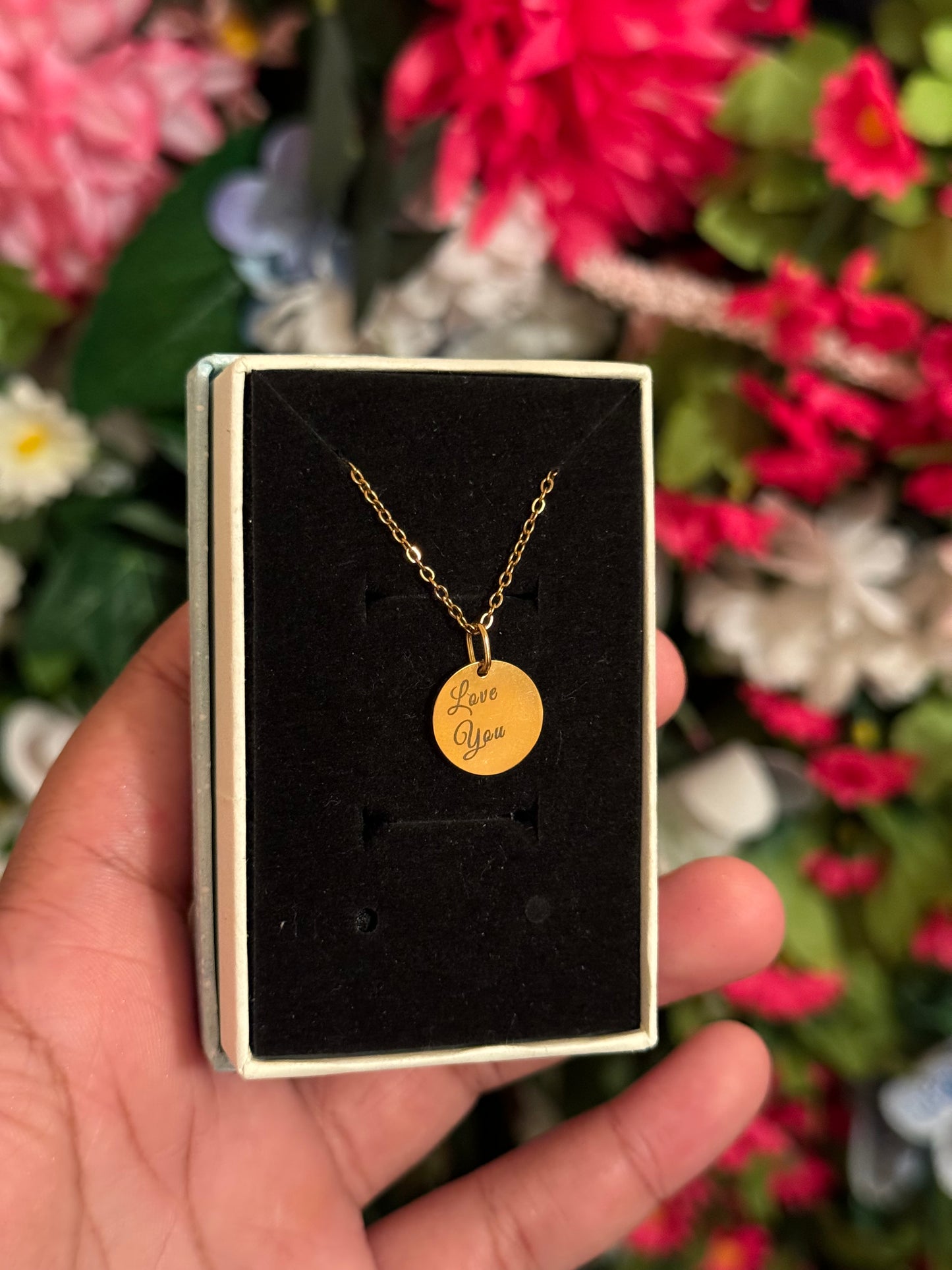 Mini gold stainless steel circle engrave necklace
