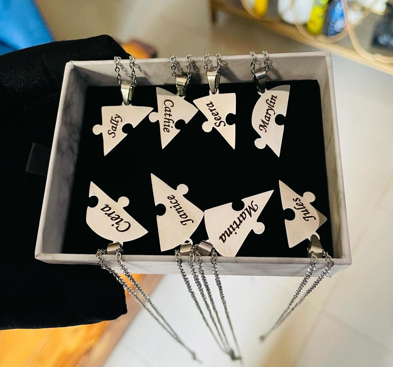 Stainless steel puzzle name necklace
