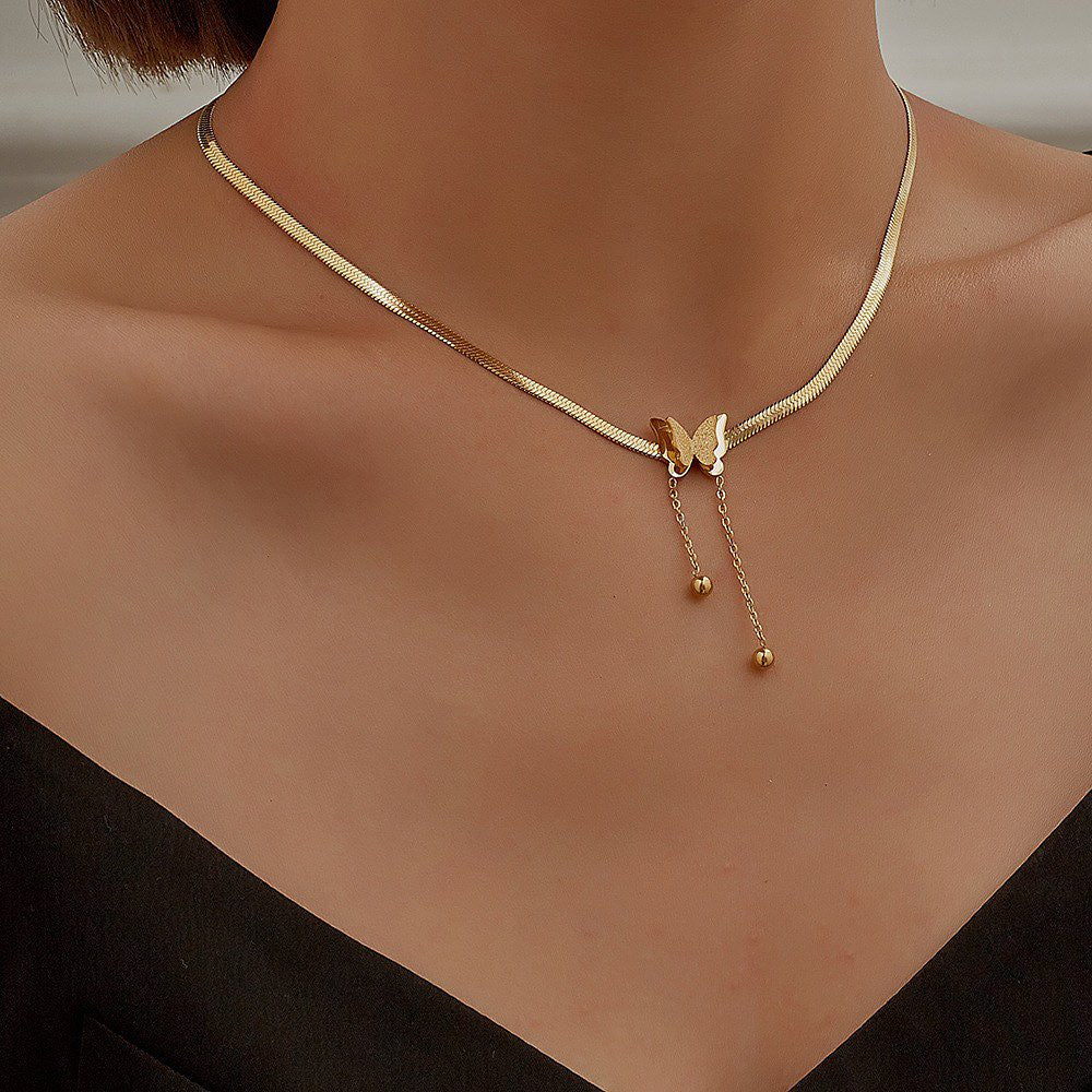 gold plated stainless steel butterfly necklace