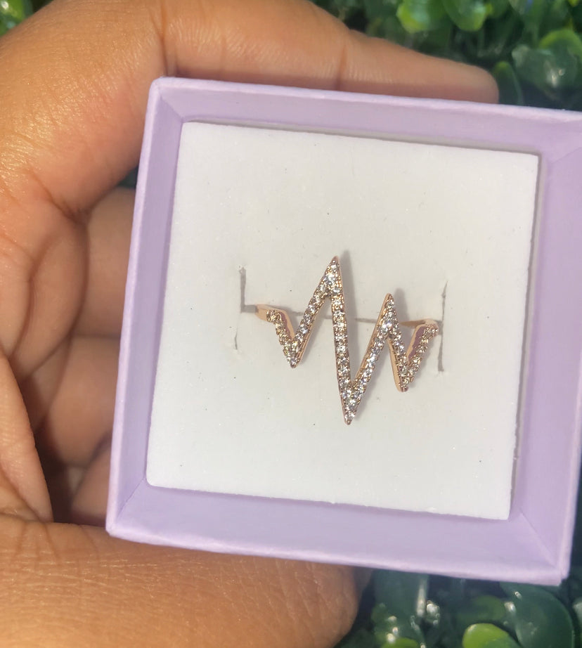 Rose gold plated heart beat ring