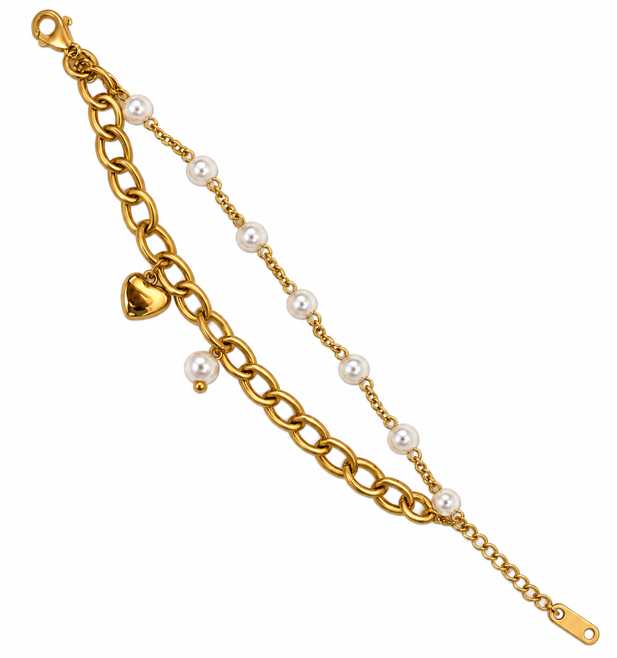 Golden Pearl Heart Bracelet