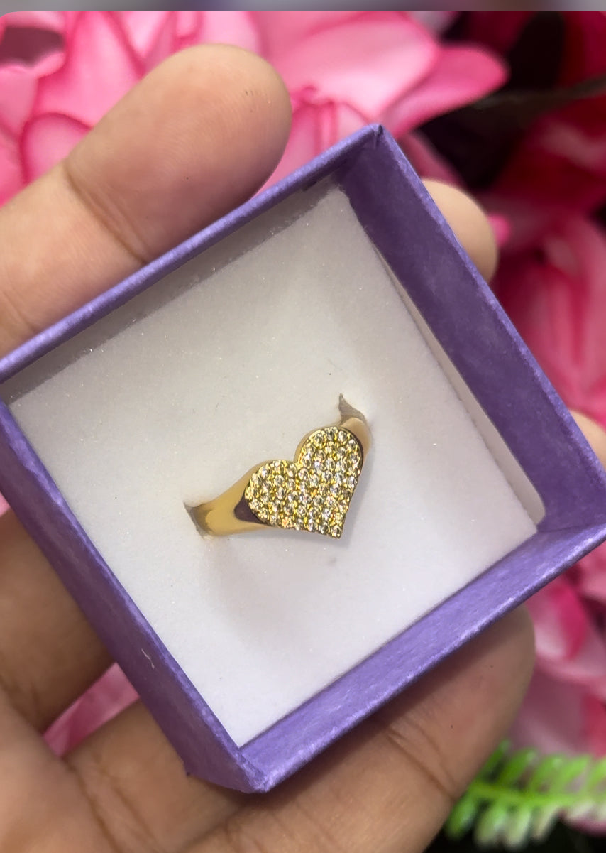 gold plated cz heart ring