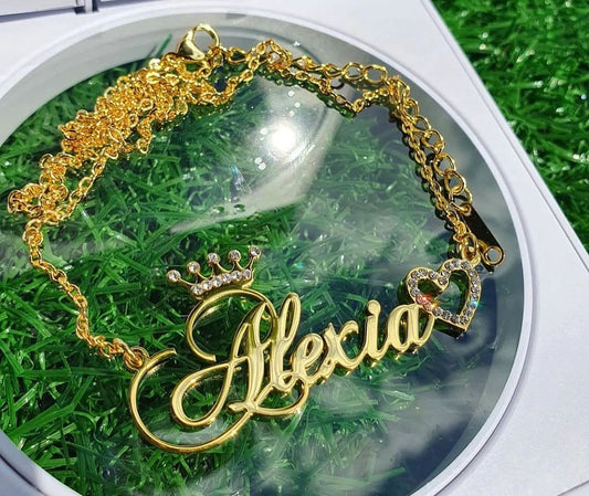 Cz name plate necklace