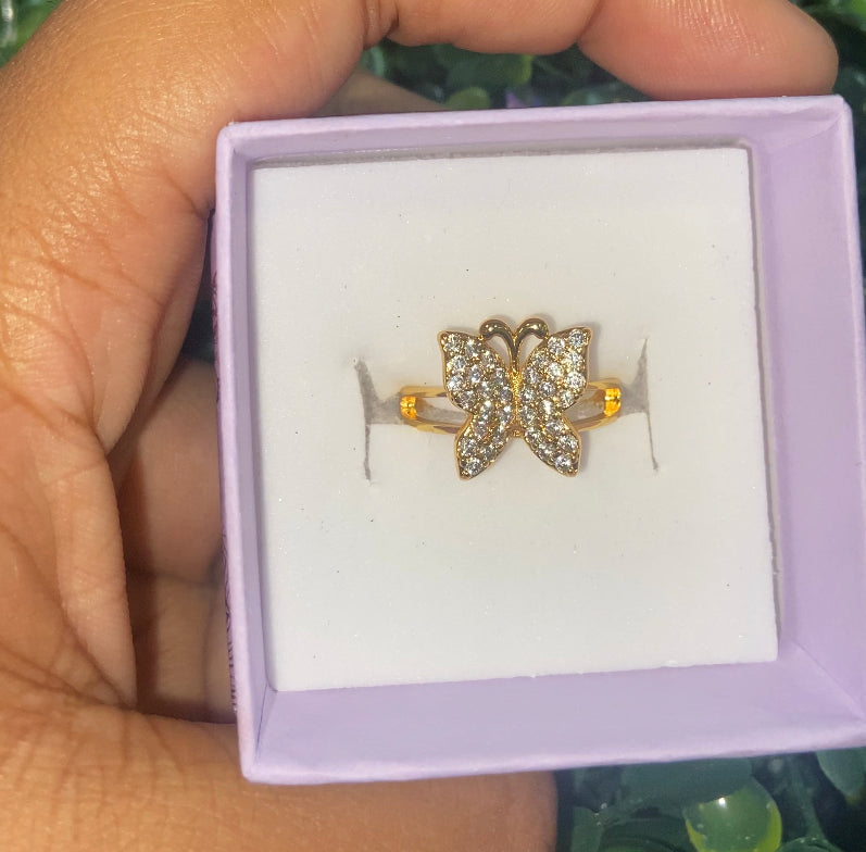 Gold plated cz butterfly ring