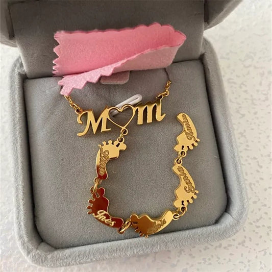 mom personalized feet name necklace
