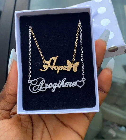 Glitter heart  Personalized stainless steel name necklace