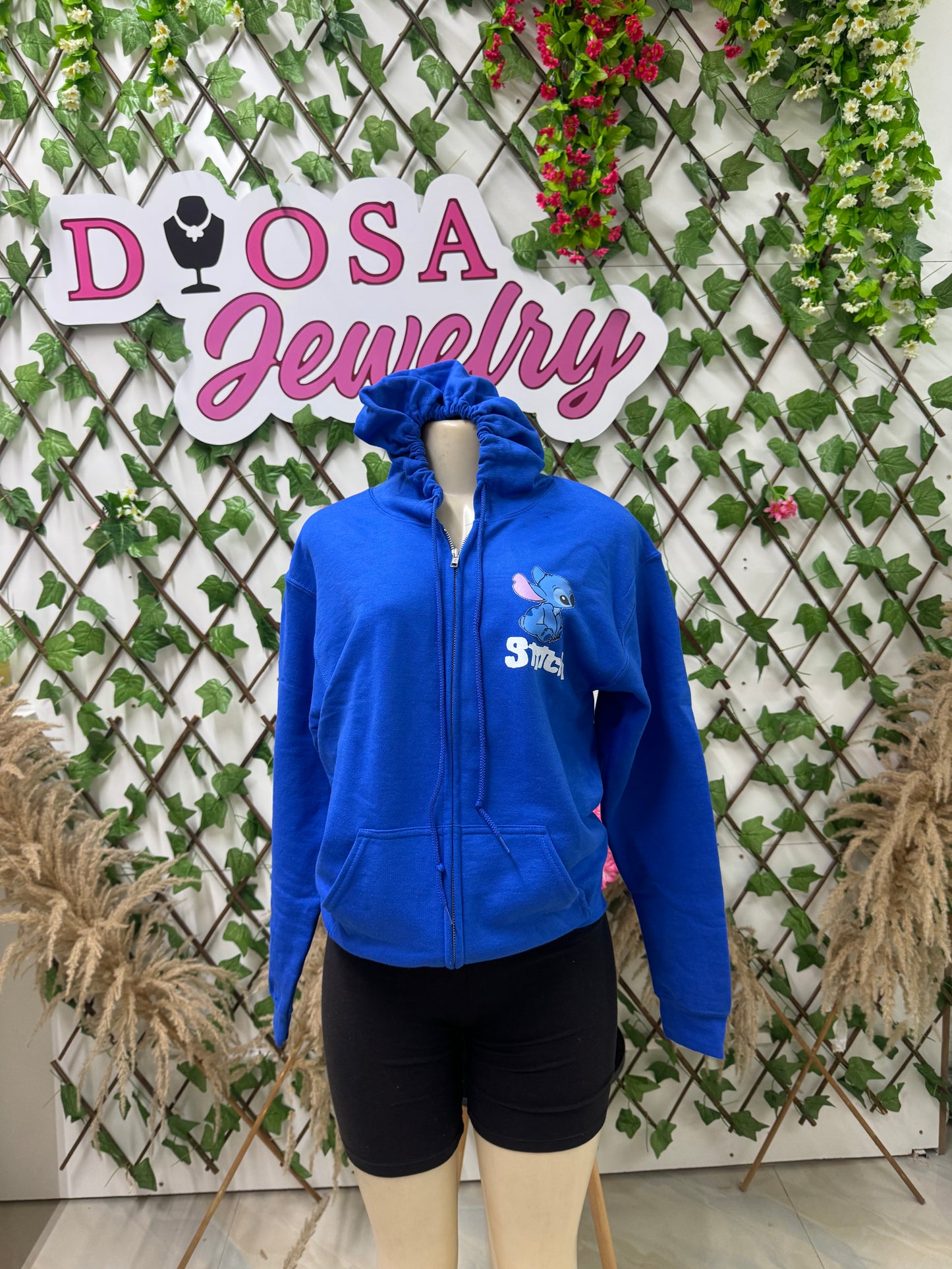 Blue stitch zip up hoodie