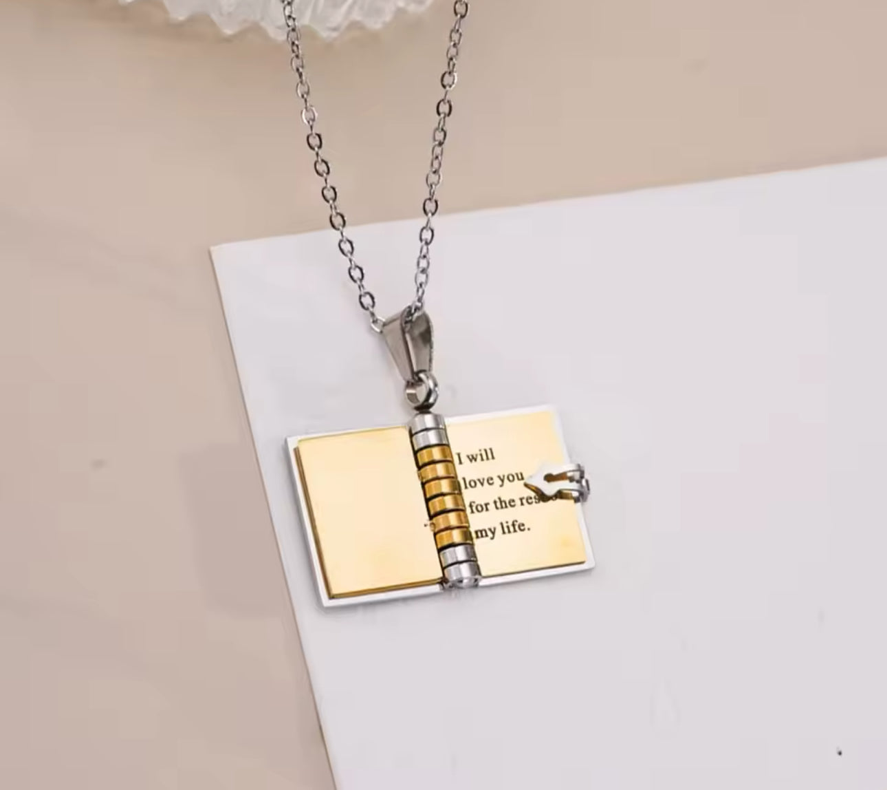 Love Book custom necklace engraving stainless steel