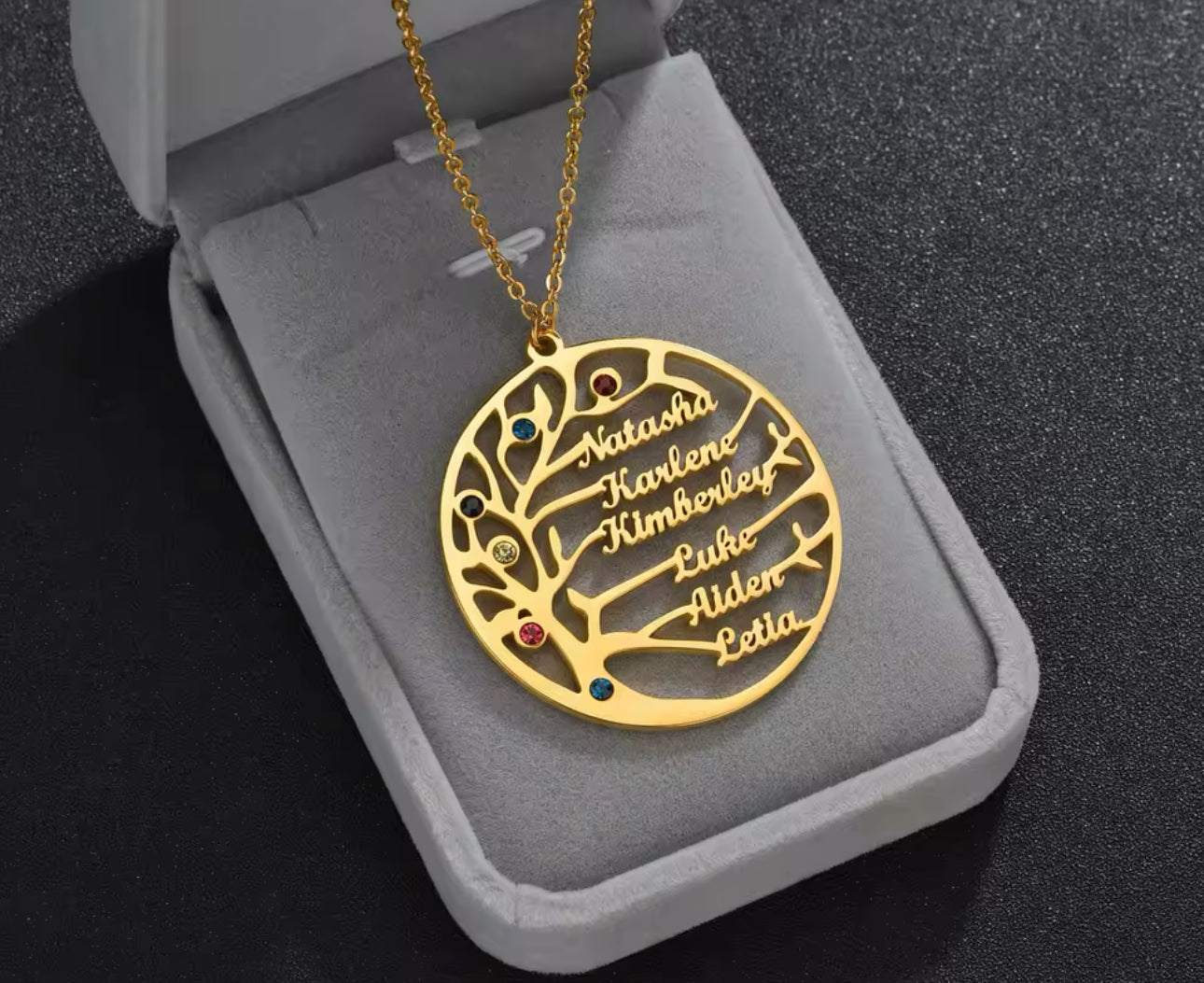Mother’s Day custom engrave tree name necklace with birthstones