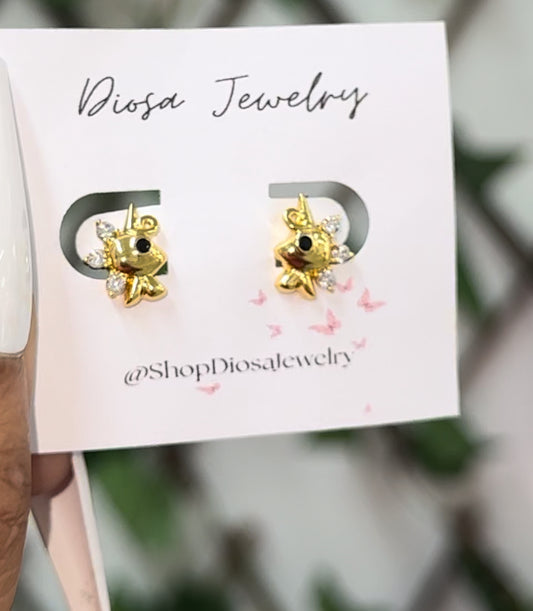 Gold plated unicorn earrings