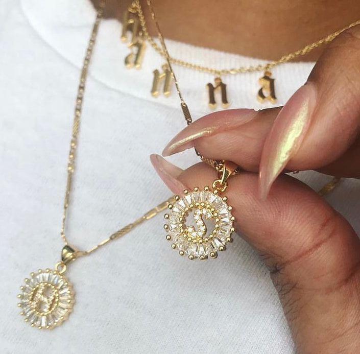 Cz circle letter necklace