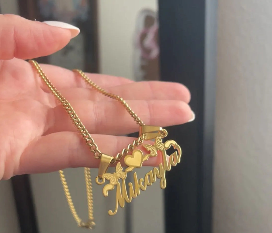 Duo Butterfly name necklace