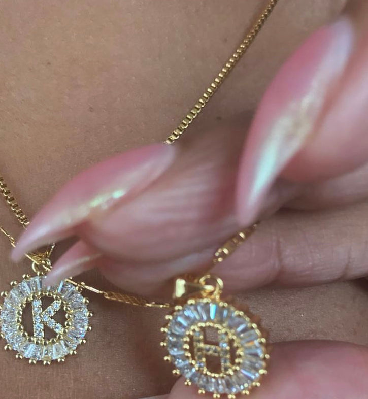 Cz circle letter necklace
