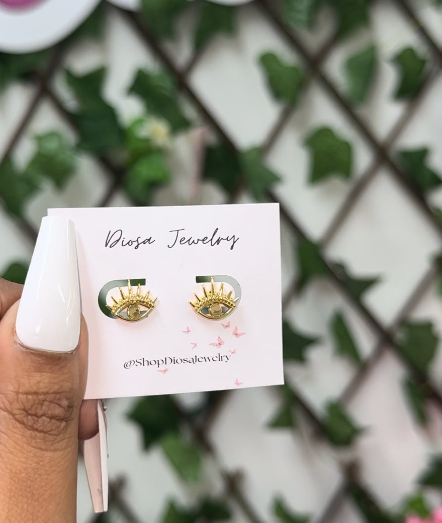 Gold plated stainless steel eyes  earrings