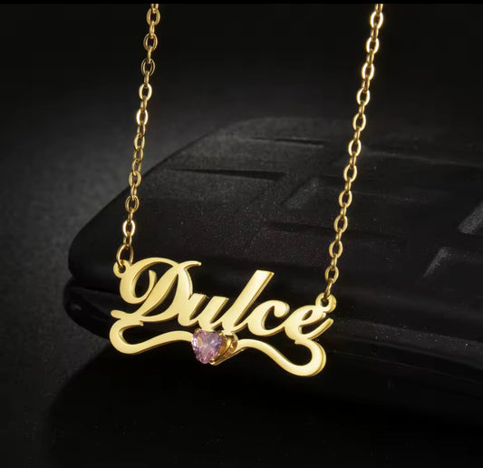 Heart Birthstone custom name necklace