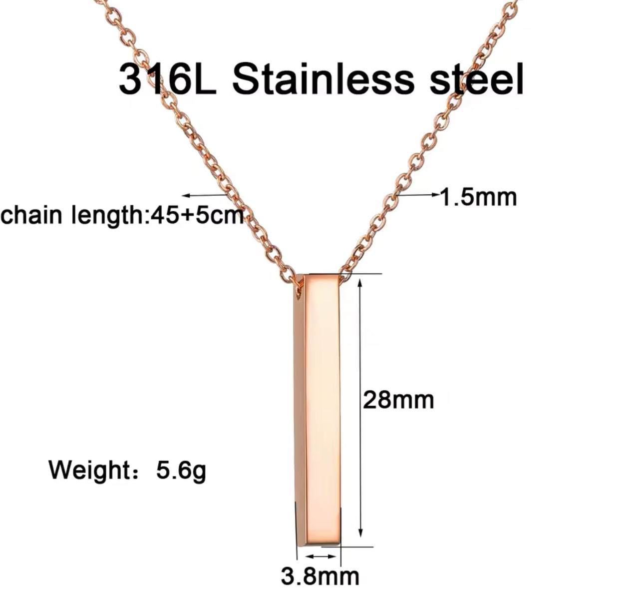 Personalized vertical engarve bar Stainless steel necklace