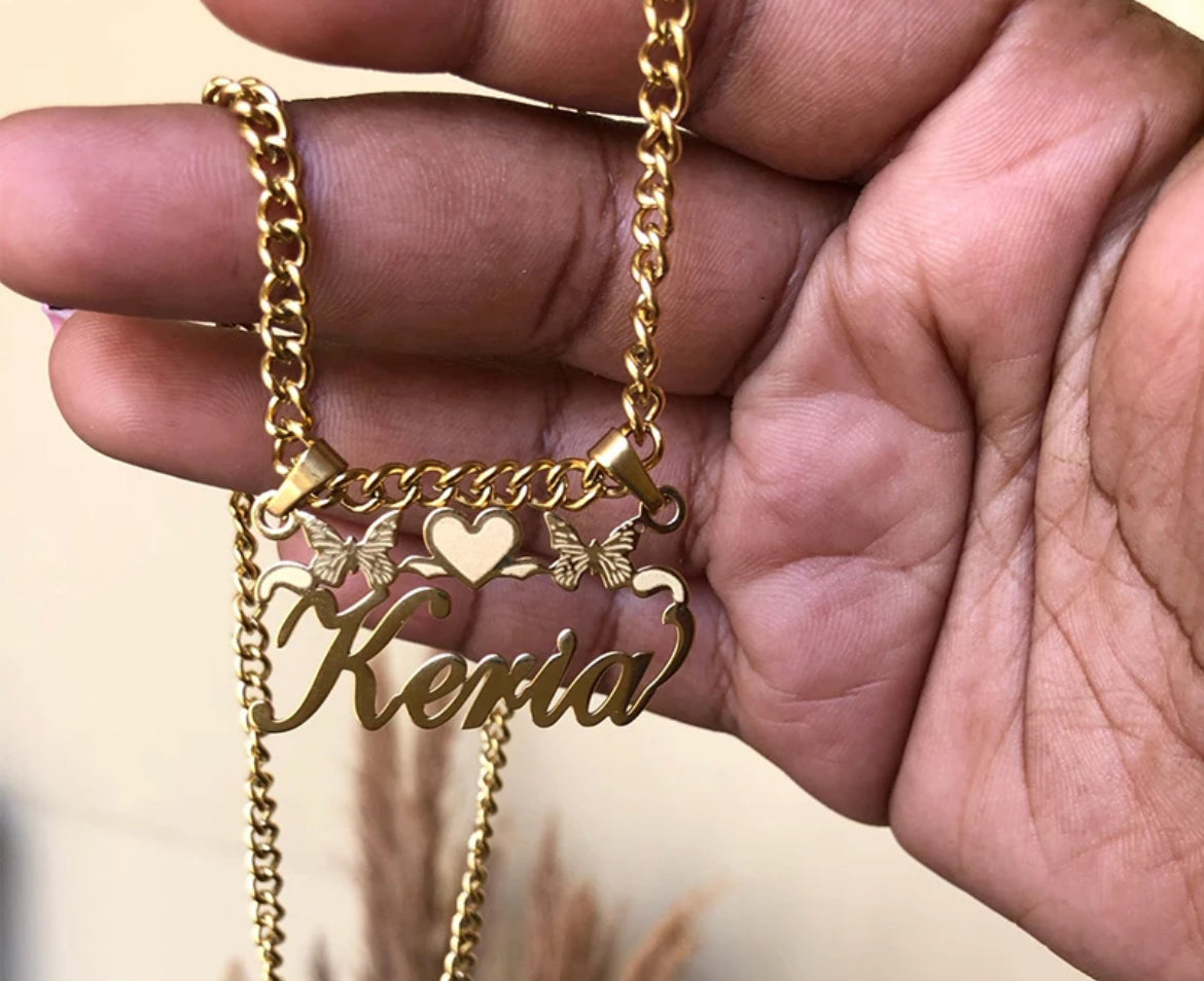 Duo Butterfly name necklace