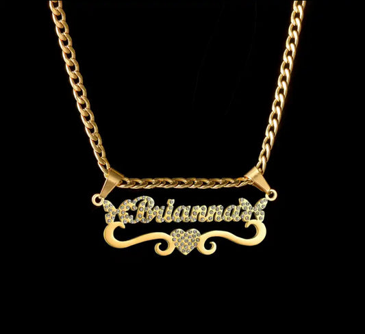 Cz butterfly Cuban name necklace
