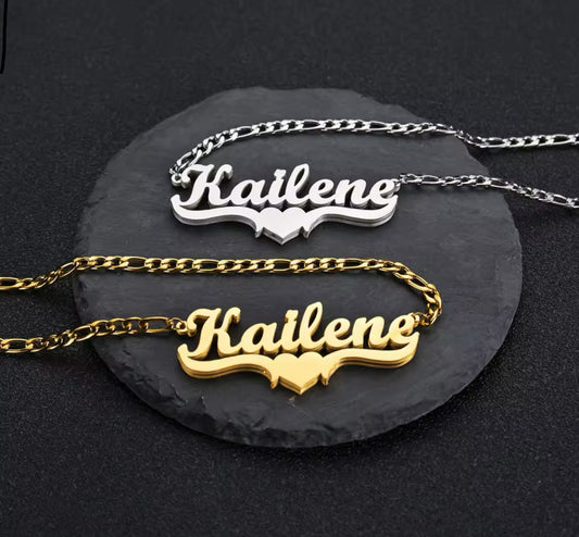 Personalized stainless heart name necklace