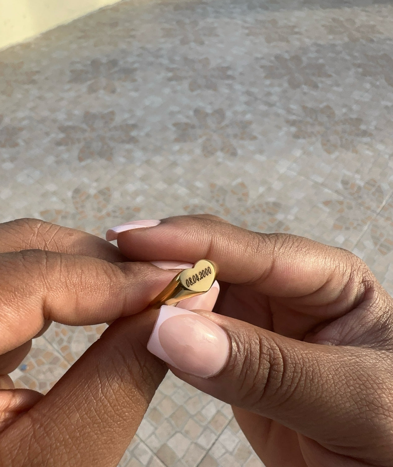 engravable stainless steel gold heart ring