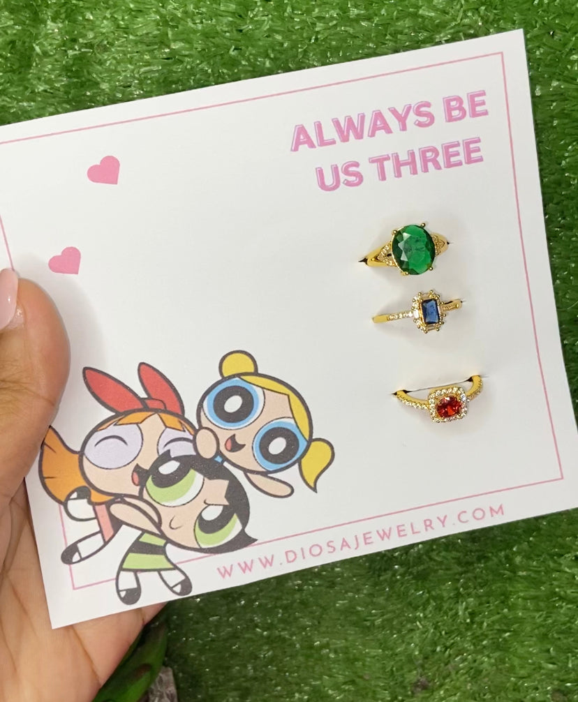 Power puff trio bff matching rings