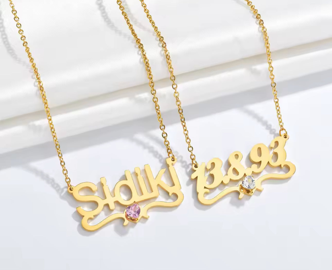 Heart Birthstone custom name necklace