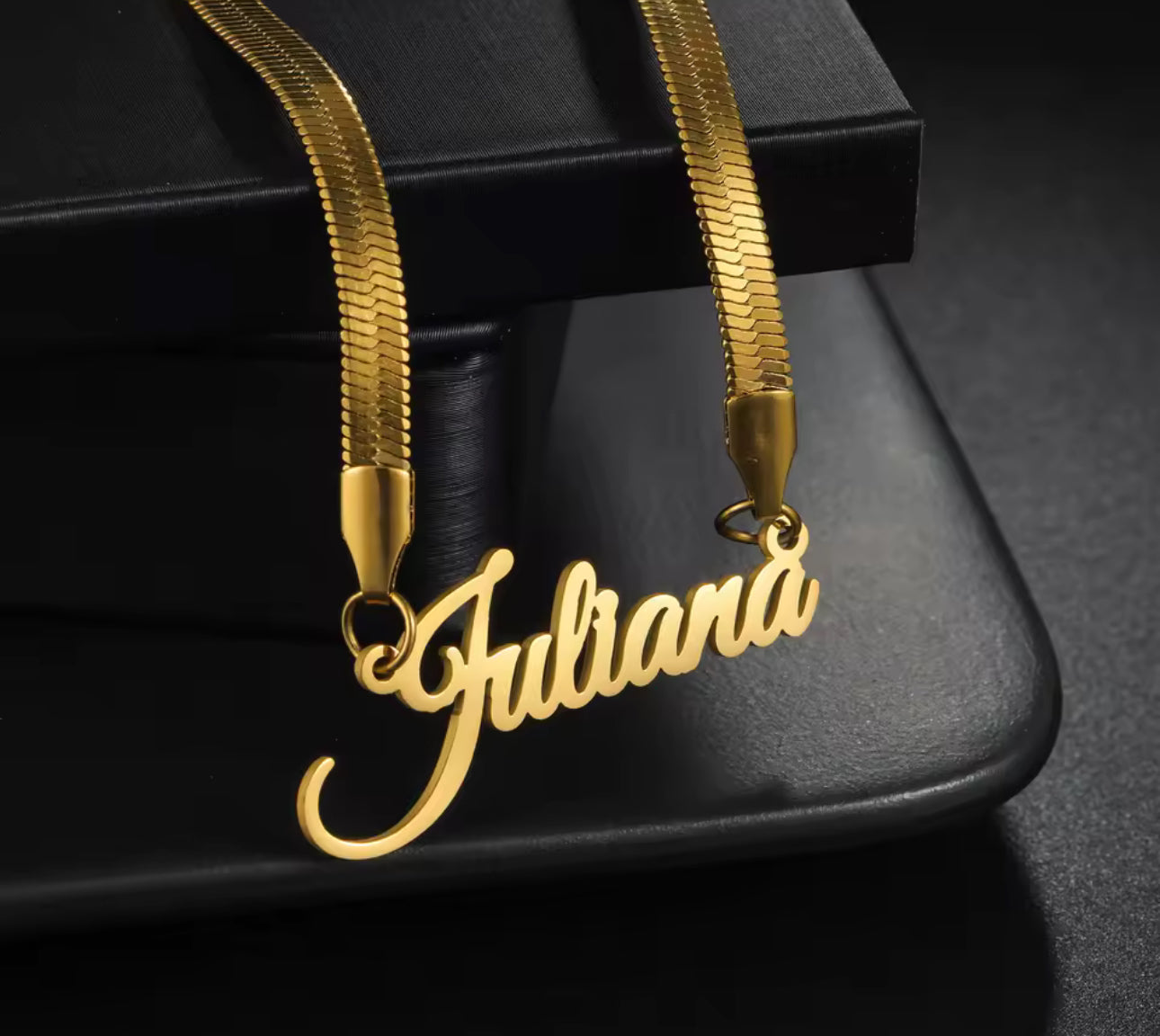 Herring bone custom name necklace