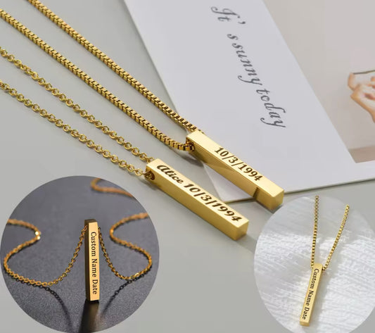 Personalized vertical engarve bar Stainless steel necklace