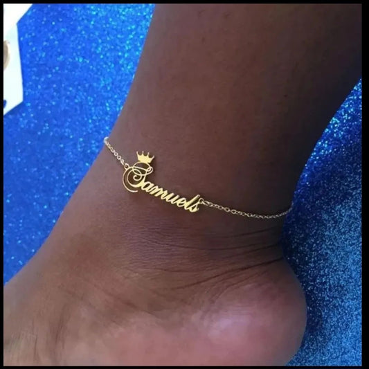Name plate anklet Rolo link