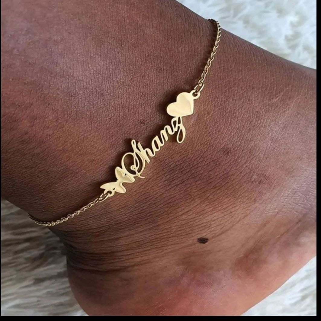 Name plate anklet Rolo link