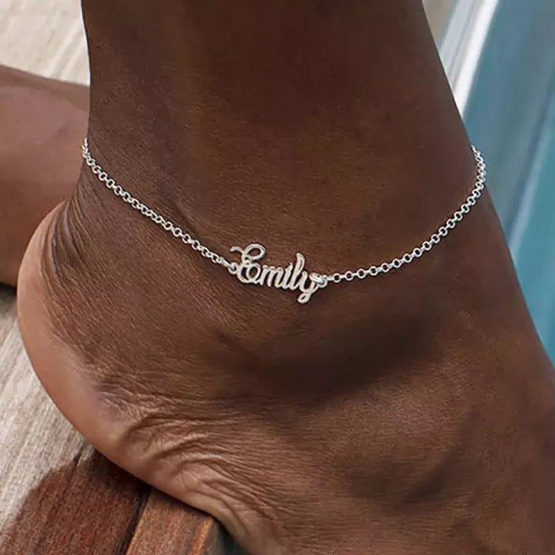 Name plate anklet Rolo link