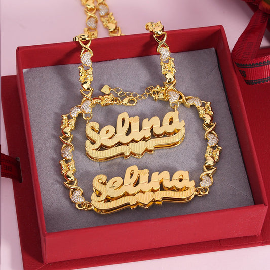 Teddy bear custom name chain and bracelet