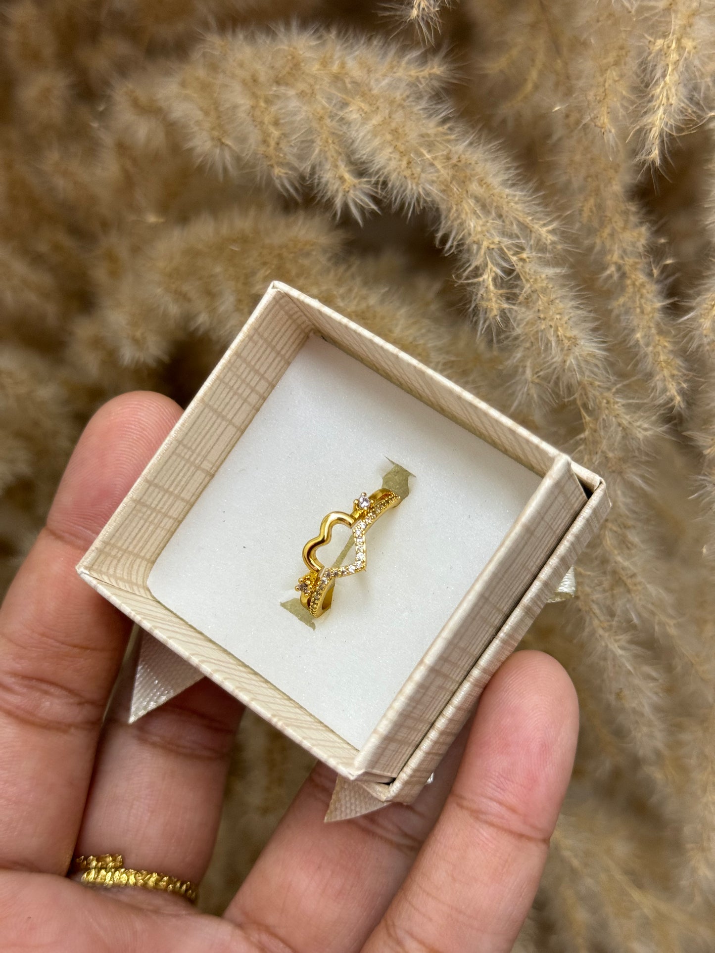 Gold plated heart cz ring