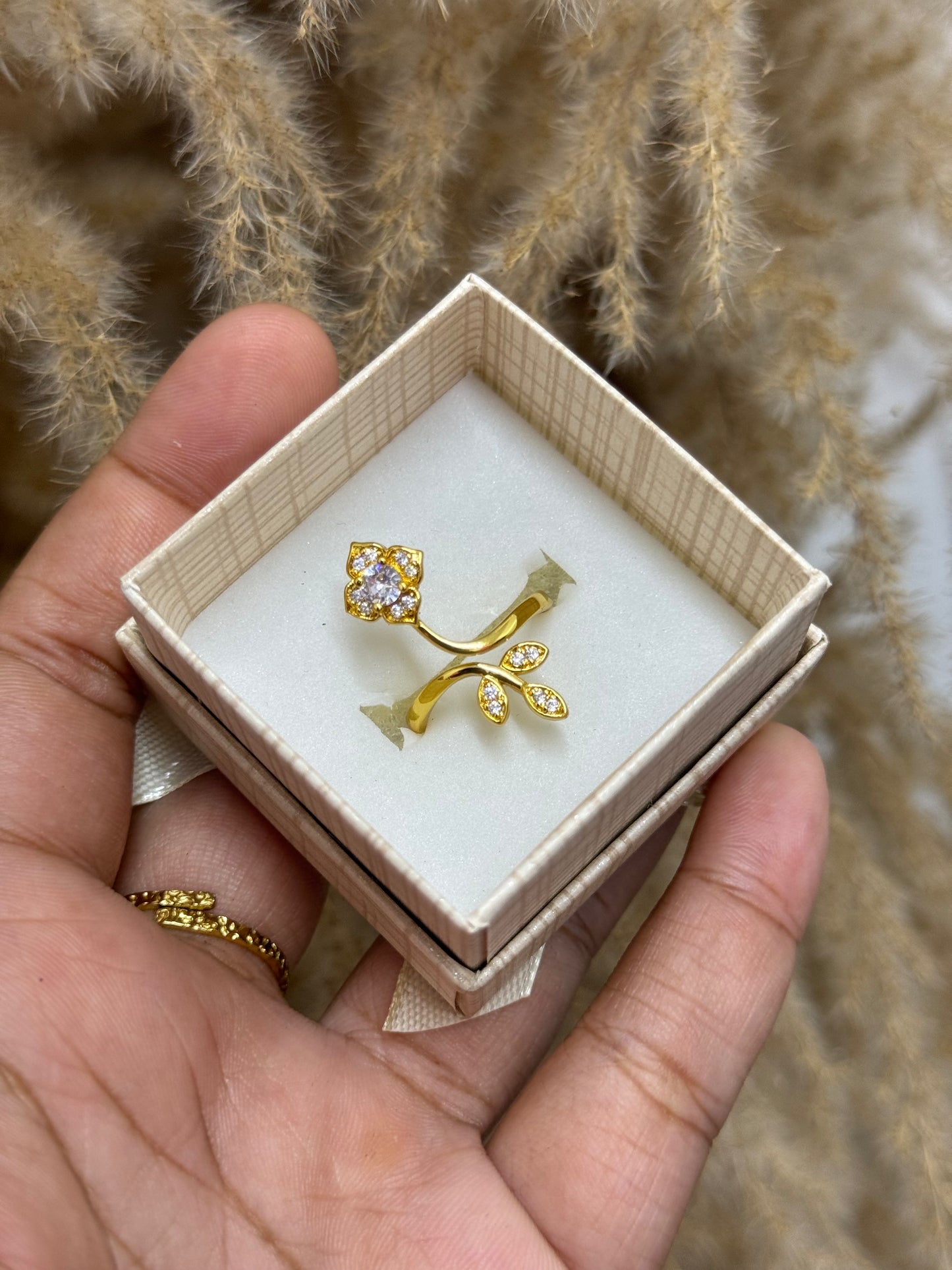 gold plated adjustable flower ring