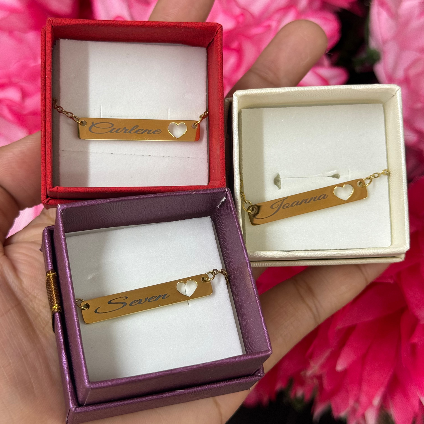 stainless steel hallow heart custom bar necklace