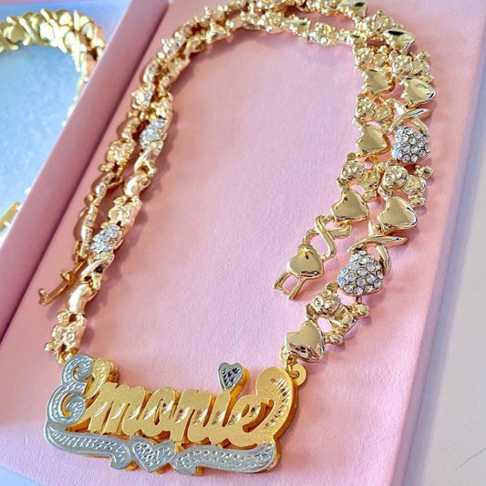 Double tone Teddy bear Stainless steel custom name chain