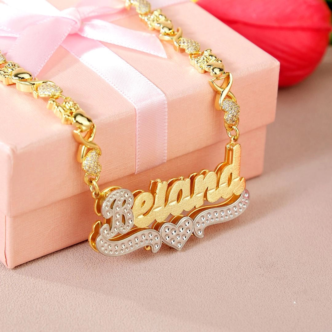 Double tone Teddy bear Stainless steel custom name chain