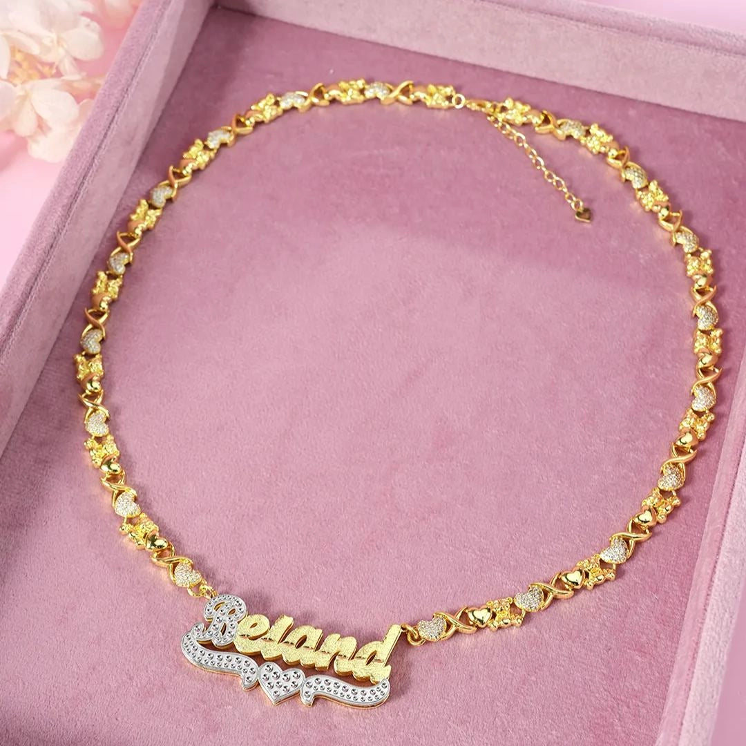 Double tone Teddy bear Stainless steel custom name chain