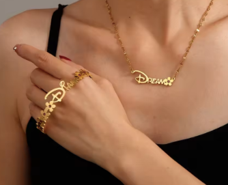 Personalized stainless flower name necklace and bracelet set