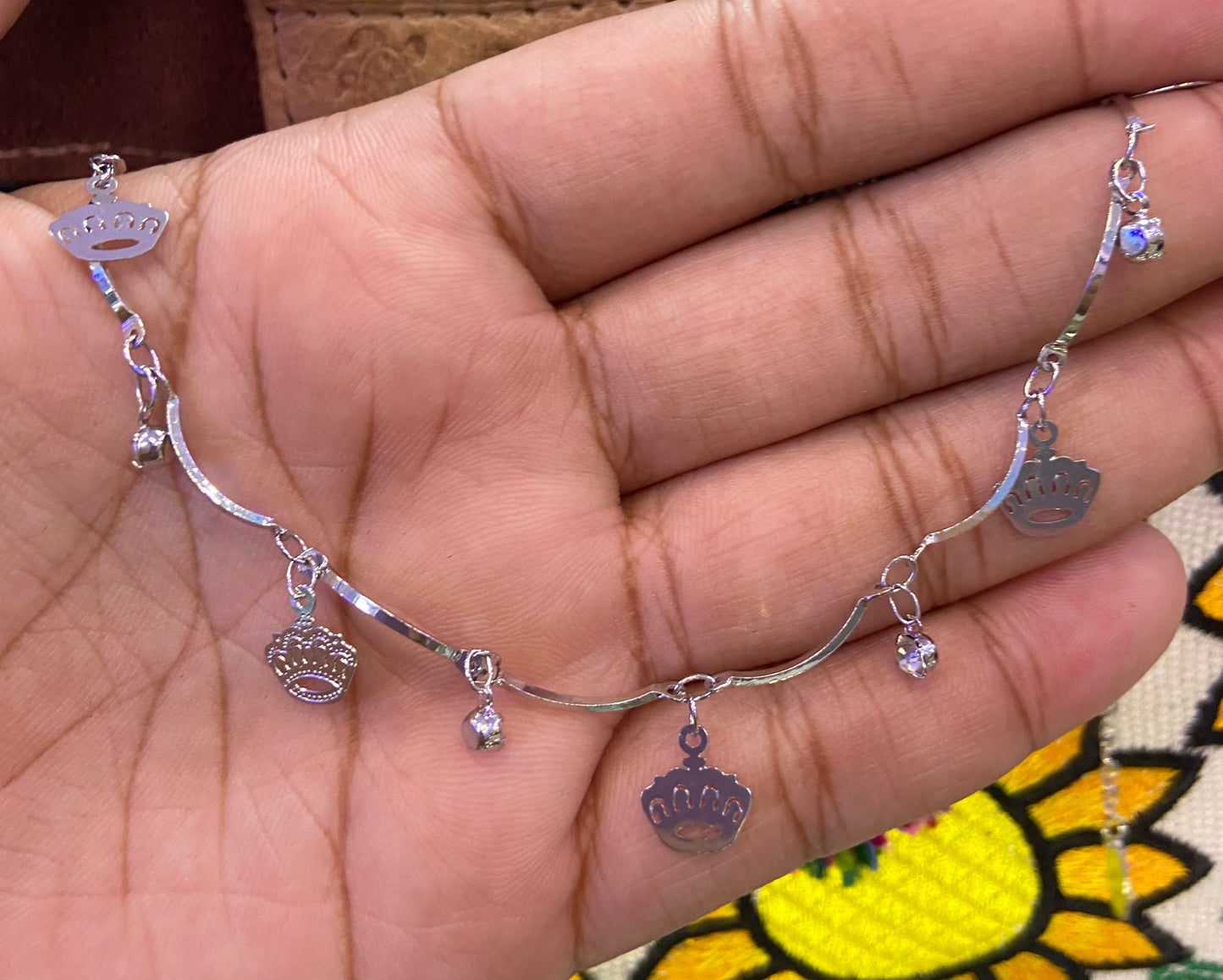 Silver crown anklet