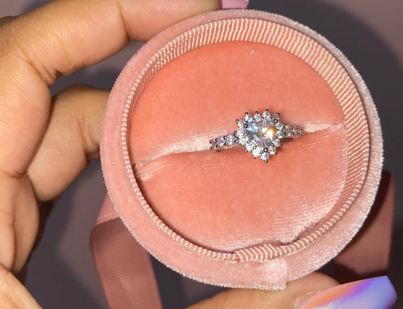 Silver plated heart cz ring