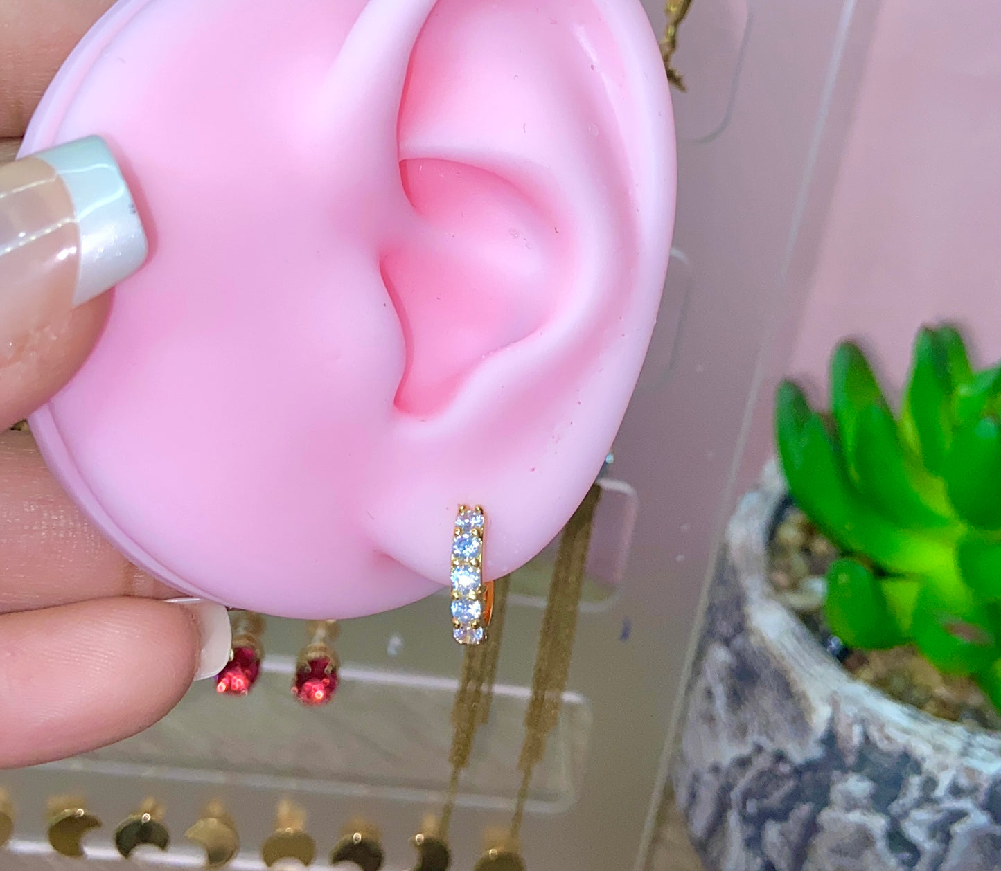 Gold plated cz huggie earrings