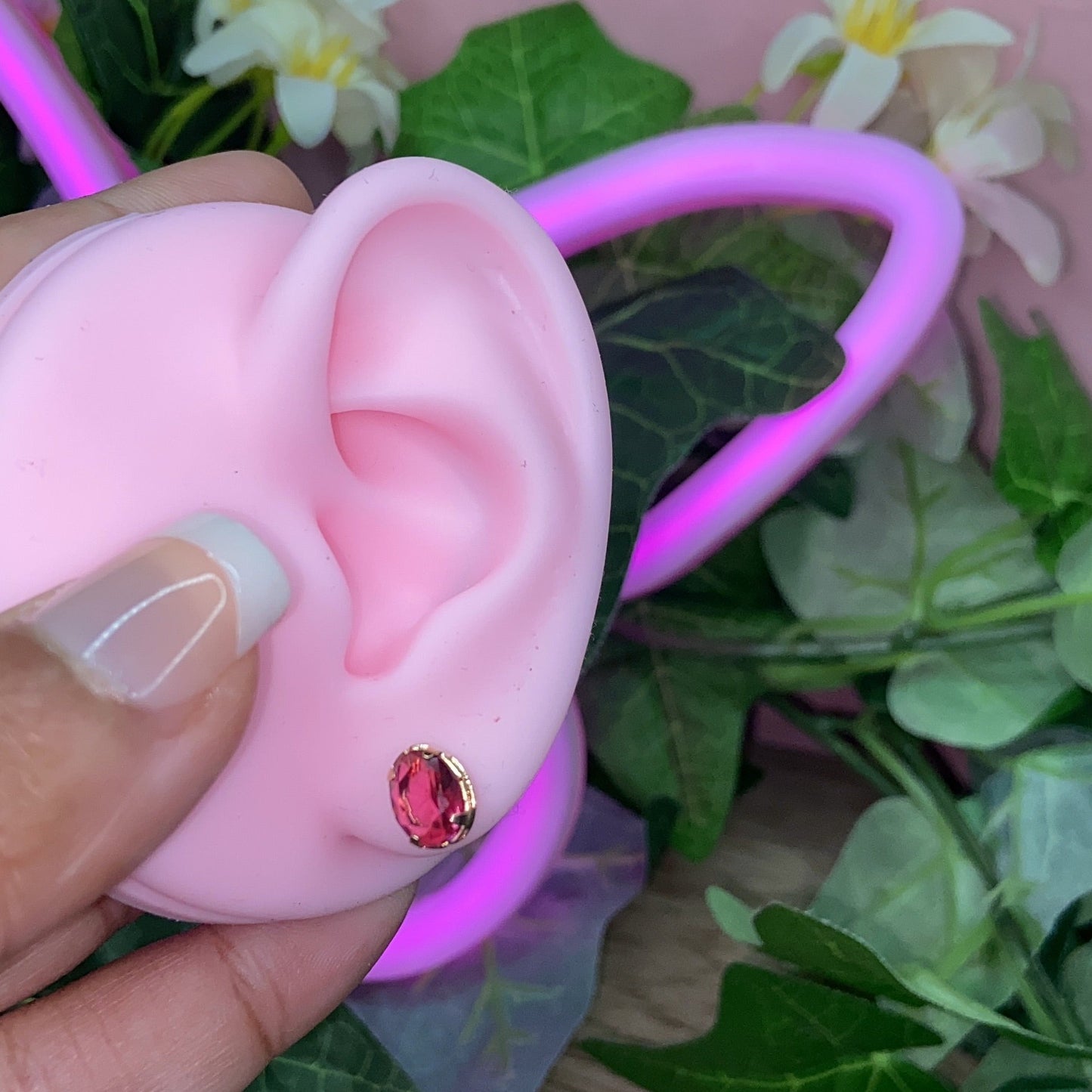 pink oval cz studs