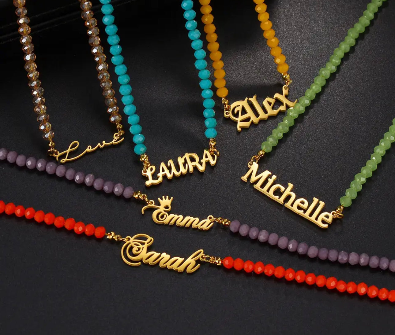 Personalized stainless steel bead name necklace