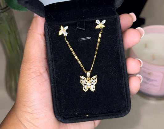 Gold plated Cz butterfly set