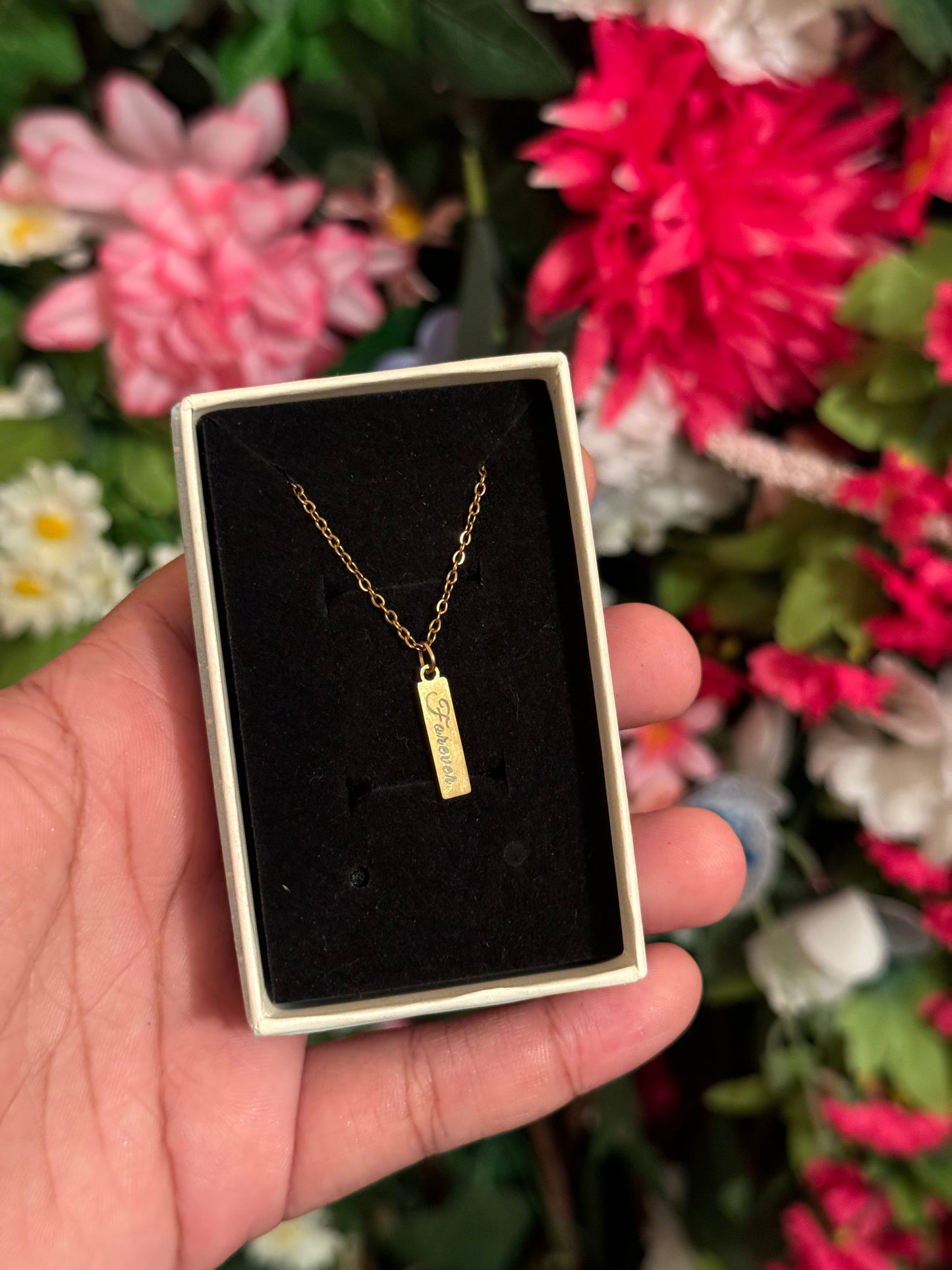 Mini gold stainless steel rectangle engrave necklace
