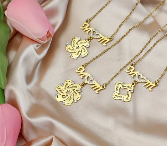 Mom Kids Name Necklace ( engraved) stainless steel