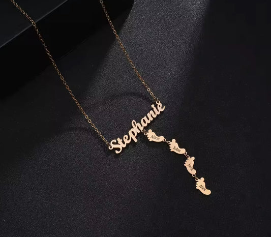 Mom & Kids Name Drop Necklace ( engrave ) stainless steel