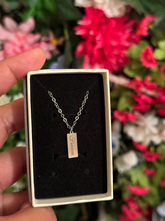 Mini silver stainless steel rectangle engrave necklace