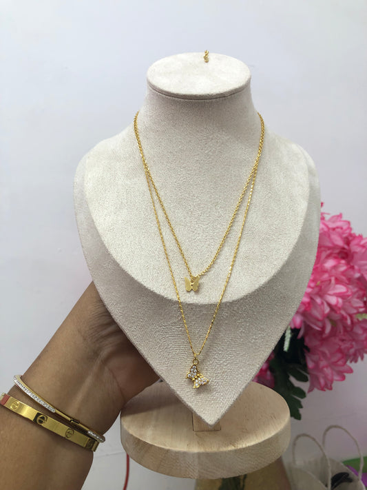 Gold plated double layer necklace